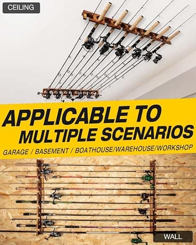 Ghosthorn Holds Up to 12 Rods Fishing Pole Rod Racks Wall or Ceiling Mounted Fishing Pole Rod Holders for Garage Storage Organizer Fishing Gear Equipment for Men Women thumbnail 6