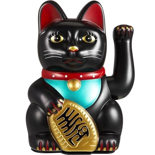 Chunful 6 Inch Lucky Cat Waving Arm Maneki Neko Lucky Beckoning Feng Shui Wealth Cat for Welcoming Fortune Wealth Prosperity Decoration, Battery Not Included(Black Color) - Image 1