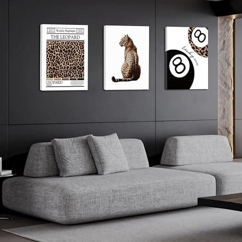 Black And White Framed Wall Art Set of 3-Trendy Leopard Canvas Art Prints Funky Lucky 8 Ball Posters Prints Preppy Room Aesthetic Cheetah Wall Decor Pictures For Bedroom Bathroom Living Room 16×24in thumbnail 8