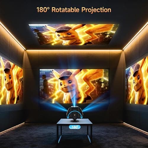 Mini Projector with WiFi and Bluetooth, Portable Projector Native 1080P Support 4k with 180° Adjustable Stand, Max 180" Display Proyector Built-in Speakers thumbnail 5