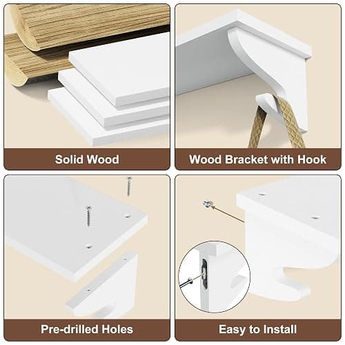 Alsonerbay Nursery Floating Shelves for Wall 3 Pack, 17 inch Wood Wall Shelves with Hook, Decorative Hanging Shelves for Bedroom Living Room Entryway and More White thumbnail 5