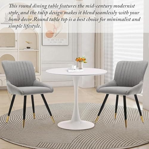 TUOMUR White Round Dining Table, 31.5" Circle Tulip Table Kitchen Round Dining Table for 2-4 People with Thickened Top and Metal Pedestal, Mid Century Leisure Table for Home, Dining Room, Cafe thumbnail 6