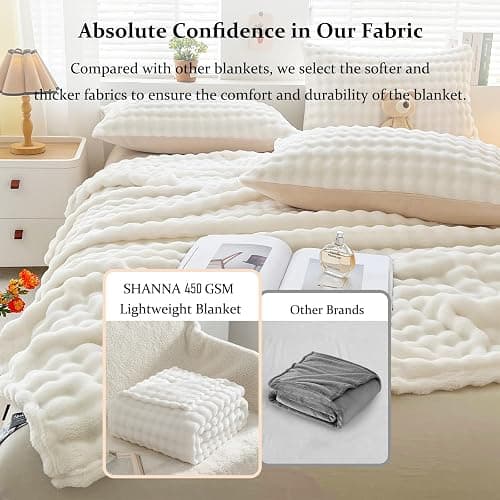SHANNA Couverture 160x200cm, 450 GSM Épaisse Super Doux et Chaud Bulles Plaid en Velours de Lait, Fausse Fourrure Haute Qualité, Polyvalente Confortable pour Chambre Canapé Voyage thumbnail 6