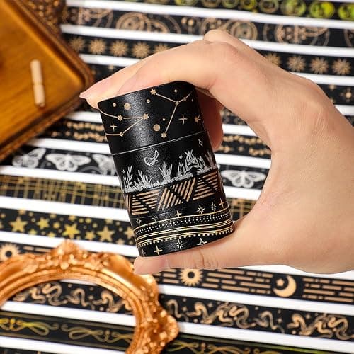 icceemee 36 Rolls Starry Theme Washi Tape Set with Celestial Patterns - Writeable Decorative Tapes for Scrapbooking, Junk Journal Supplies, Bullet Journaling 0.6" x 79" per Roll thumbnail 5