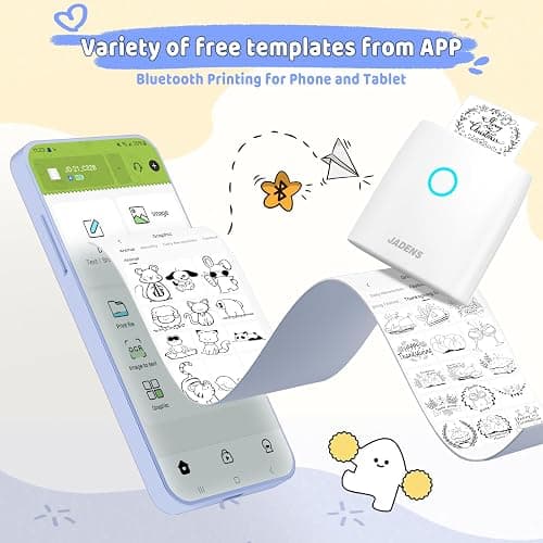 JADENS Mini Sticker Printer - 2 Inch Bluetooth Thermal Pocket Printer, Inkless Portable for Study Notes, Photos, Memos, Lists, Work Plans, DIY, Gifts, Journals, White thumbnail 2