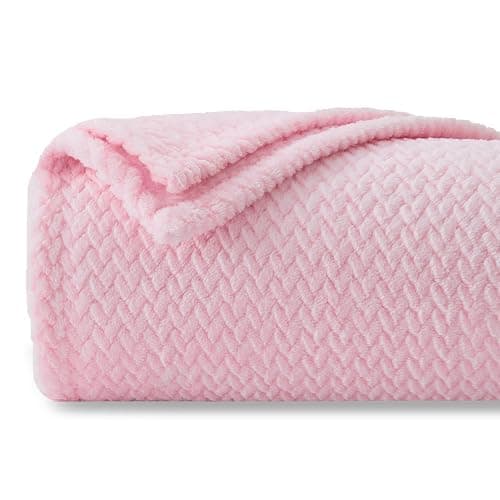 NEWCOSPLAY Super Soft Throw Blanket Pink Premium Silky Flannel Fleece Leaves Pattern Lightweight Bed Blanket All Season Use (Pink, Throw(50"x60")) - Image 1