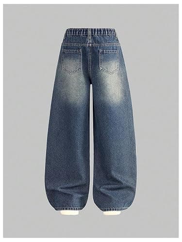 Verdusa Girl's Vintage Wide Leg Baggy Jeans Loose Denim Pants with Pockets - 11 Years - Dark Wash thumbnail 2