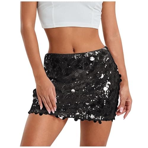 Jupe pour femme - Taille haute - Paillettes - Mini jupe crayon - Jupe crayon - Jupe moulante - Jupe à sequins - Pour festival, soirée discothèque, gogo, danse, rave, nouvel an - Image 1