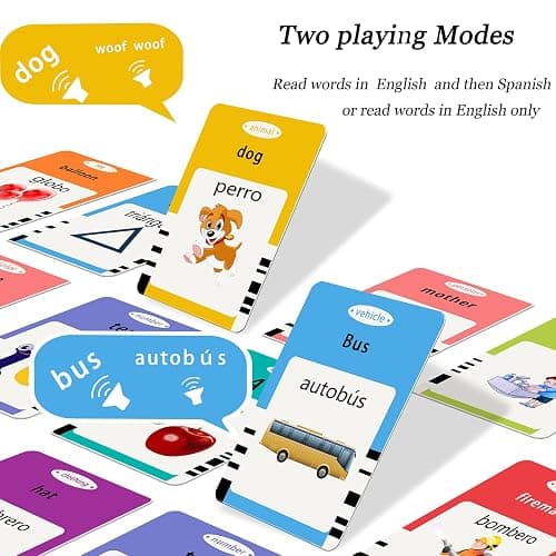 Startcan Spanish & English Talking Flash Cards for Toddlers 1 2 3 4 5 6, Audible Toys for Kids to Learn Spanish - 258 Cards and 516 Words(Pink) thumbnail 3