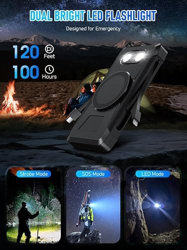 Magnetic Solar Power Bank 20000mAh Wireless Portable Solar Charger 22.5W USB C PD QC 3.0 Fast Charging 5 Output 3 Input Camping External Battery Pack,with 2 LED Flashlight for Outdoor (Black) thumbnail 8