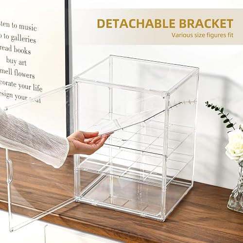 2 Pack 4 Tier Display Case for Collectibles,Clear Display Box with 3 Movable Plates ,Storage Container with Magnetic Door (XXL-4 Tier-2 Pack) thumbnail 6