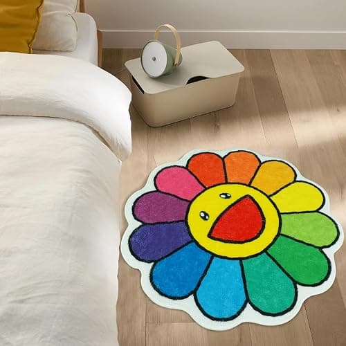 Jizrecly Flower Bath Mat, Flower Cute Fun Bath Rugs Non-Slip Absorbent Bathmat for Bathroom Floor Tub Shower Decor Rainbow Smiley Face thumbnail 5
