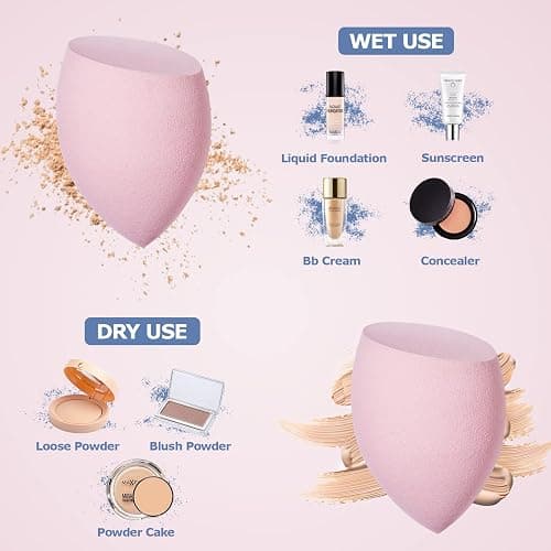 Beauty Blender, 8 Pièces éponge Fond de Teint éponge Maquillage pour Fonds de Teint, Poudres Liquides, Etc, éponge de Maquillage Existe en 3 Formes-Violet (Rose) thumbnail 3