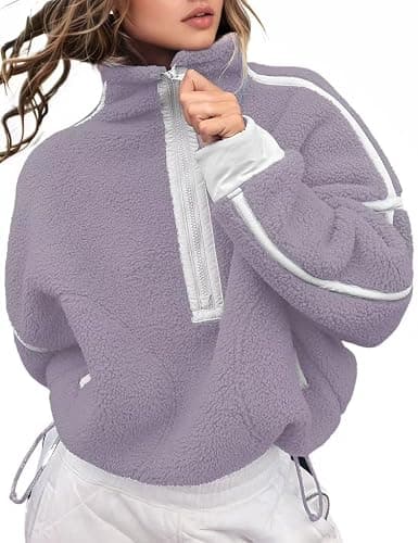 Kumufenc Women's Fleece Sweatshirts Half Zip Pullover Long Sleeve Oversized Workout Crop Tops Hoodie with Pocket - Image 1