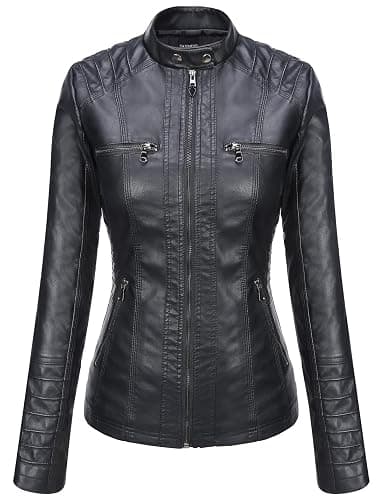 Tanming Womens Faux Leather Jacket Hooded Moto Biker Coat Outerwear Fall Fashion Outfits Winter Clothes thumbnail 4