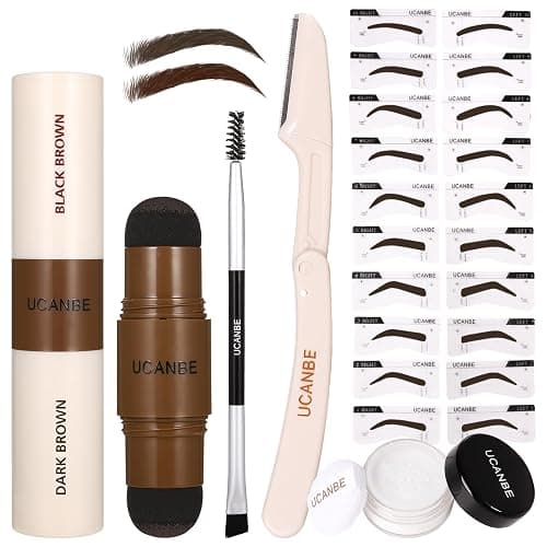 UCANBE 25PCS Eyebrow Stamp Stencil Kit With Dual-Color Eyebrow Stamp Pomade,20 Reusable Eyebrow Stencils,Finising Powder,Brush,Eyebrow Razor,Zipper Pouch,Waterproof Eye Brow Stamping and Shaping Kit04 - Image 1