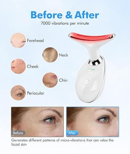 SDKWDH Red-Light-Therapy-for-Face-and-Neck, 7 Color Face Massager Tool for Wrinkles, Double Chin, Vibrating Facial Massager with Thermals for Skin Care, Glossy White thumbnail 5