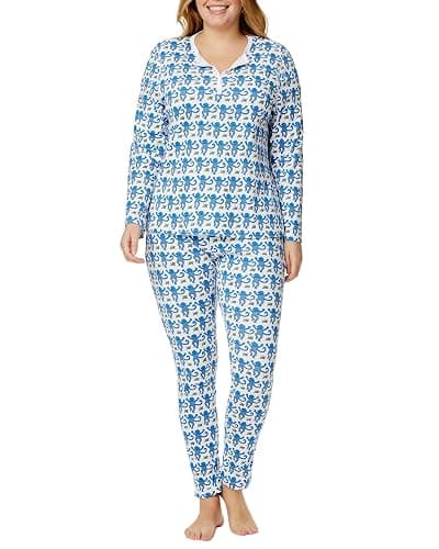HMPEAIIY Womens Henley Pajamas Set 2 Piece Long Sleeve Monkey Print Lounge Sets Preppy Sleepwear Pjs for Vacation Party thumbnail 2