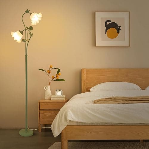 HMVPL Flower Floor Lamp for Living Room, Vintage Floor Lamp with 2 LED 5W Blubs, Foot Switch, Green Standing Lamp with Acrylic Shade, Unique Floral Tall Lamp for Living Room Bedroom Corner Office thumbnail 6