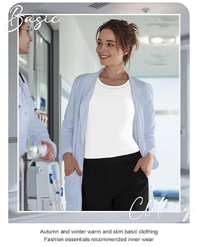 Xaatren 4 Pack Women's Underscrub Shirts Long Sleeve Nurse Cotton Blend Crewneck Slim Fit Tops Soft Stretchy Basic Tee thumbnail 6