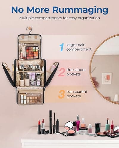 BAGSMART Hanging Travel Toiletry Bag, Large Capacity Water-resistant Cosmetic Organizer with Handle for Brushes Accessories, Black thumbnail 2
