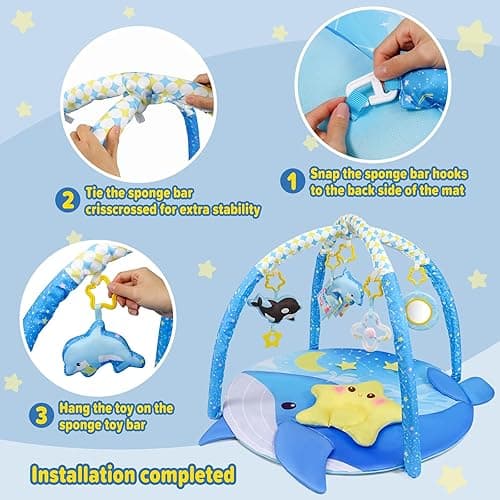 Dr.Rapeti 31x31inch Baby Play Mat, Activity Baby Play Gym with Arch, Playmats & Floor Gyms, Detachable Mirror and Squeaky Soft Set, Thick Non-Toxic Playmats thumbnail 7