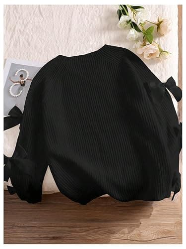 SHENHE Women's Plus Size Bow Sweater Fall Fashion Cute Cut Out Raglan Sleeve Knit Top Cozy Sweater thumbnail 2
