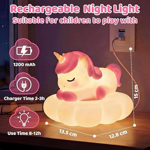 Mewaii Cloud Unicorn Night Light for Kids, Portable Lamp with Wireless Charging Cloud Base, 3-Level Dimmable & 30-Min Auto Timer, Gift for Girls, Baby Nursery Decoration thumbnail 8
