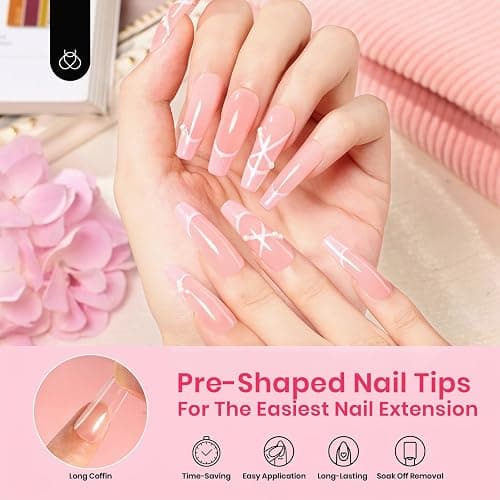 Beetles Gel Nail Tips Long Coffin Pre-Etched Nail Tips, 12 Sizes 288Pcs Pre Shaped Soft Gel Clear Nail Full Cover False Nail Tips Acrylic Glue on Nails Extension Fake Nails Manicure Gifts for Women thumbnail 2