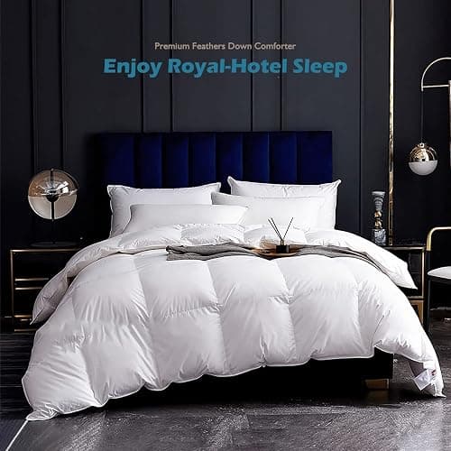 Cobnom® Luxury Organic Feather Down Comforter Twin Size, All-Season Duvet Insert, Fluffy High Fill-Power Down Feather Filled, 100% Cotton Cover, Medium Warm, Ivory White, 68x90 Inch thumbnail 3