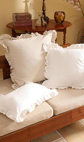 patdrea Shabby Chic White Decorative Throw Pillow Covers 12"x20" Set of 2,Farmhouse Linen Pillow Covers with Ruffles,Rectangle Sturdy Throw Pillow Case for Couch Sofa Bed Living Room thumbnail 6
