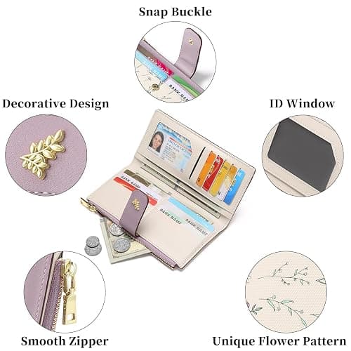 GAEKEAO Womens Wallet Slim Thin RFID Blocking Floral Vegan Leather Card Holder Bifold Long Ladies Wallet with Zipper Pocket thumbnail 5