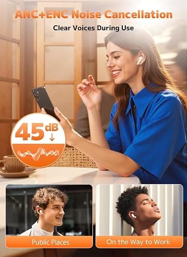 Szwdo Wireless Earbuds, Bluetooth 5.4 Ear Buds with Smart Touchscreen Case, ENC Noise Cancelling Headphones with 48H Playtime, Bass Stereo Sound, Compatible with iPhone Air/17/16/15/14/Android, Pad thumbnail 4