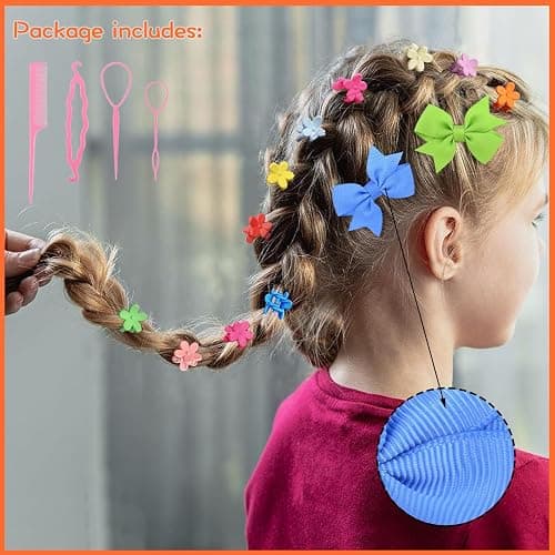 1225 Pcs+ Baby Girls Hair Ties Seamless Cotton Elastics Hair Bands Colorful Mini Rubber Tie Bow Hair Clips Flower Claws Assorted Ponytail Holders Soft for Thin Hair Braids Kids Toddler Little One thumbnail 7