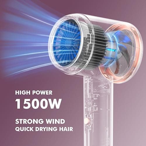 Professional Ionic Hair Dryer | Powerful Low Noise Hair Dryer | Constant Temperature for Fast Hair Drying | with Hair Diffuser, Cluster Nozzle and Comb for Curly (Pink) thumbnail 3