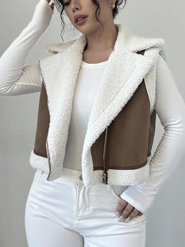 MakeMeChic Women's Western Cowgirl Jackets Lapel Loose Fleece Jacket Vest Sleeveless Cardigan Coat thumbnail 3
