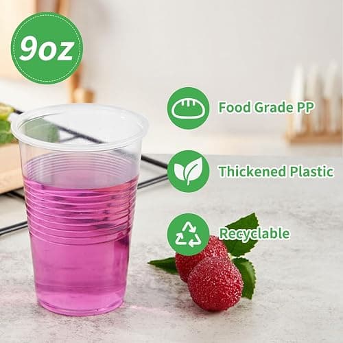 RACETOP 500 Pack 9 oz Plastic Cups, Clear Disposable Plastic Cups Bulk, Cold Drinking Party Cup, Transparent for Wedding, Thanksgiving, Christmas, Party - 9 oz - 500 thumbnail 4