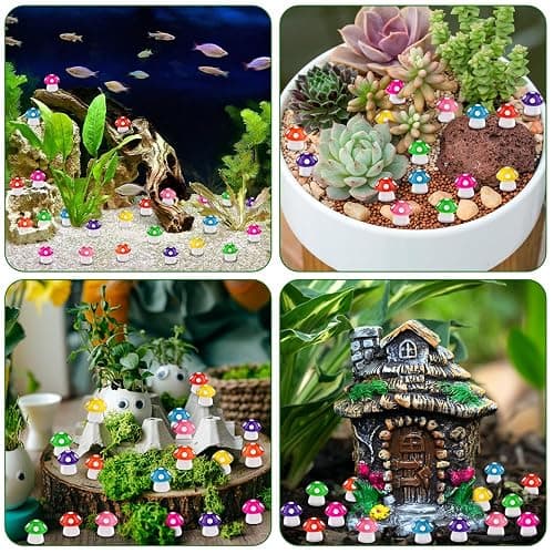 DIYDEC 100pcs Mini Resin Mushroom 8 Colors Small Mushrooms Figures Tiny Resin Mushrooms Plastic Little Miniature Mushrooms Bulk for Dollhouse Decor Micro Fairy Garden Landscape Aquarium Tiny Toys thumbnail 6