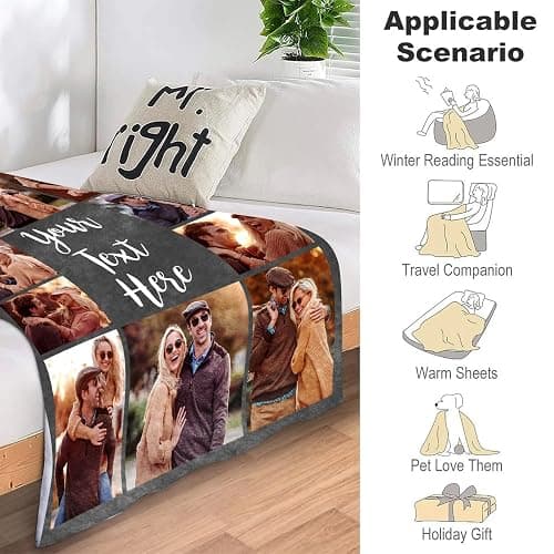ICELIETE Custom Blanket with Picture Text Customized Fleece Photo Blanket for Couples Gifts Personalized Blankets and Throws Christmas Birthday Gifts for Boyfriend Girlfriend thumbnail 4