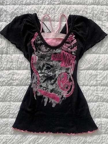 Kawaii Cutecore Harajuku Y2k 2000s Tops Summer Preppy Aesthetic Alt Goth Emo Short Sleeve Graphic Tees thumbnail 6