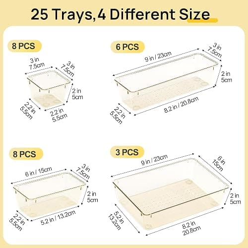Vtopmart 25 Pack Plastic Drawer Organizers with Non-slip Rubber Pads | 4-Size Versatile Makeup Organizer, Storage Containers Small Bins for Makeup, Jewelries, Bedroom, Kitchen Utensils and Office thumbnail 2
