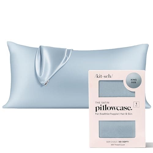 Kitsch Satin Pillowcase, Softer Than Silk Pillow Cases King, Cooling Pillow Covers, Satin Pillowcase with Zipper for Hair, Skin & Quality Sleep, Wrinkle-Free & Smooth, King Size 19"x36", Haze Blue - Image 1