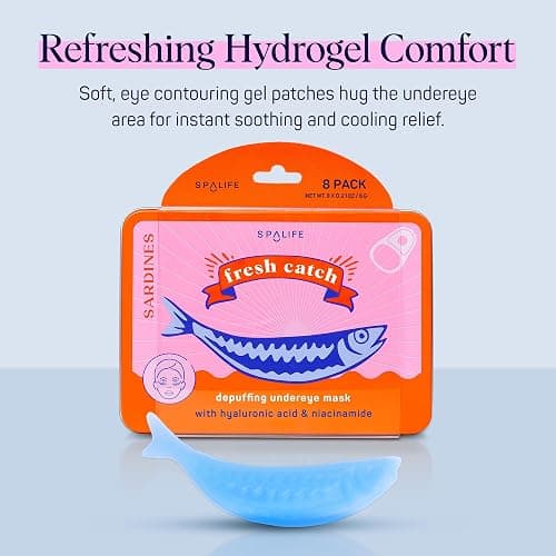 SpaLife Fresh Catch Hydrogel Under Eye Patches for Dark Circles | Sardine Under Eye Patches for Puffy Eyes | Niacinamide & Hyaluronic Acid Undereye Masks | Pack of 8 Pairs (8 Undereye Treatments). thumbnail 7