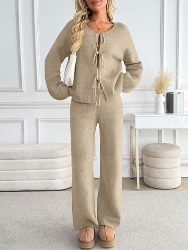 LILLUSORY Womens Lounge Sets 2 Piece Tie Front Oversized Sweater Airport Travel Winter Outfits 2025 Fall Matching Sweatsuit thumbnail 2