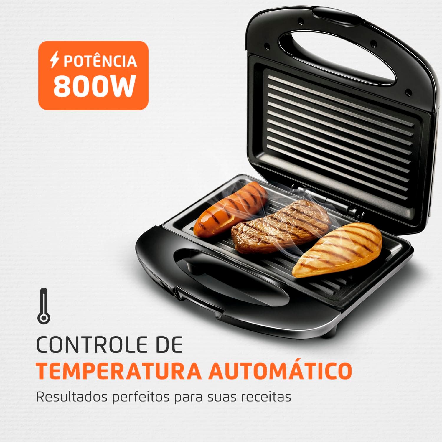 MONDIAL Grill e Sanduicheira Premium, Preto/Inox, 800W, 220V - S-07 thumbnail 5