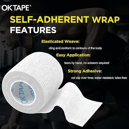OK TAPE 12 Rolls Self Adhesive Bandage Wrap, Elastic Athletic Tape, Self Stick Bandage Tape, Vet Wrap, Medical Wrap for Wrist, Feet, 2" x 5 Yards - White thumbnail 5