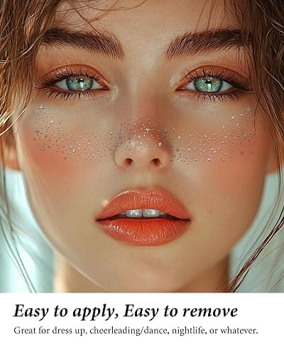 XICZH Glitter Freckles, Body and Face Glitter Makeup Patches for Women Girls, Waterproof Festival Rave Accessories fit Country Concert Outfits (Silver - 10 pcs) thumbnail 3