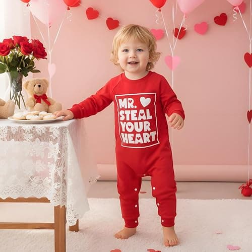 FIOMVA Newborn Baby Boys Mr.Streal Your Heart Sweatshirts Rompers Valentine'sDay Outfits Long Sleeve Onesie Jumpsuit thumbnail 2
