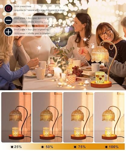 Candle Warmer Lamp Dimmable with Timer- Mothers's Day Gifts for Mom, Fragrance Flower Candle Lamp with 2 *50W Bulbs, Wax Melter Warmer Lamps for Jar Candle, Christmas Halloween House Warming Gifts thumbnail 3