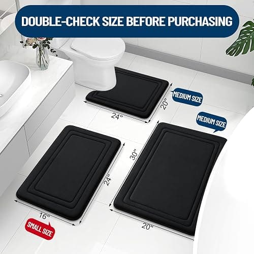 Grandaily Memory Foam Bath Mat Rug 24x16, Ultra Soft, Non-Slip and Absorbent Bathroom Rugs, Machine Wash Dry, Comfortable Bath Carpet for Bathroom Floor, Tub and Shower, Black thumbnail 2